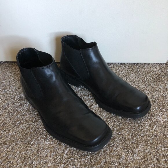 Nunn Bush Black Leather Square Toe Men\'s Ankle Boots Size 9.5